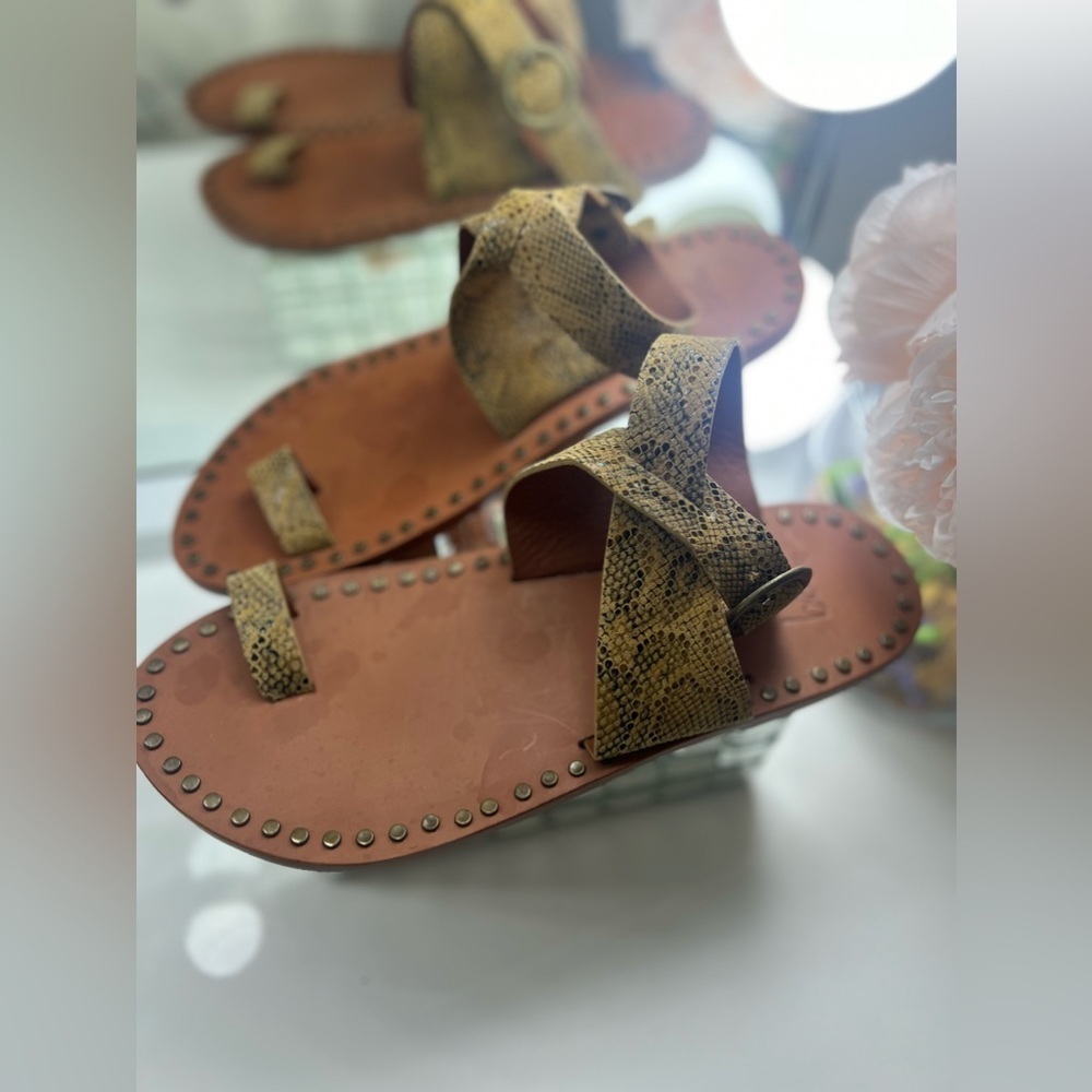 Beeks  Tan and Gold Sandals with Woven Straps